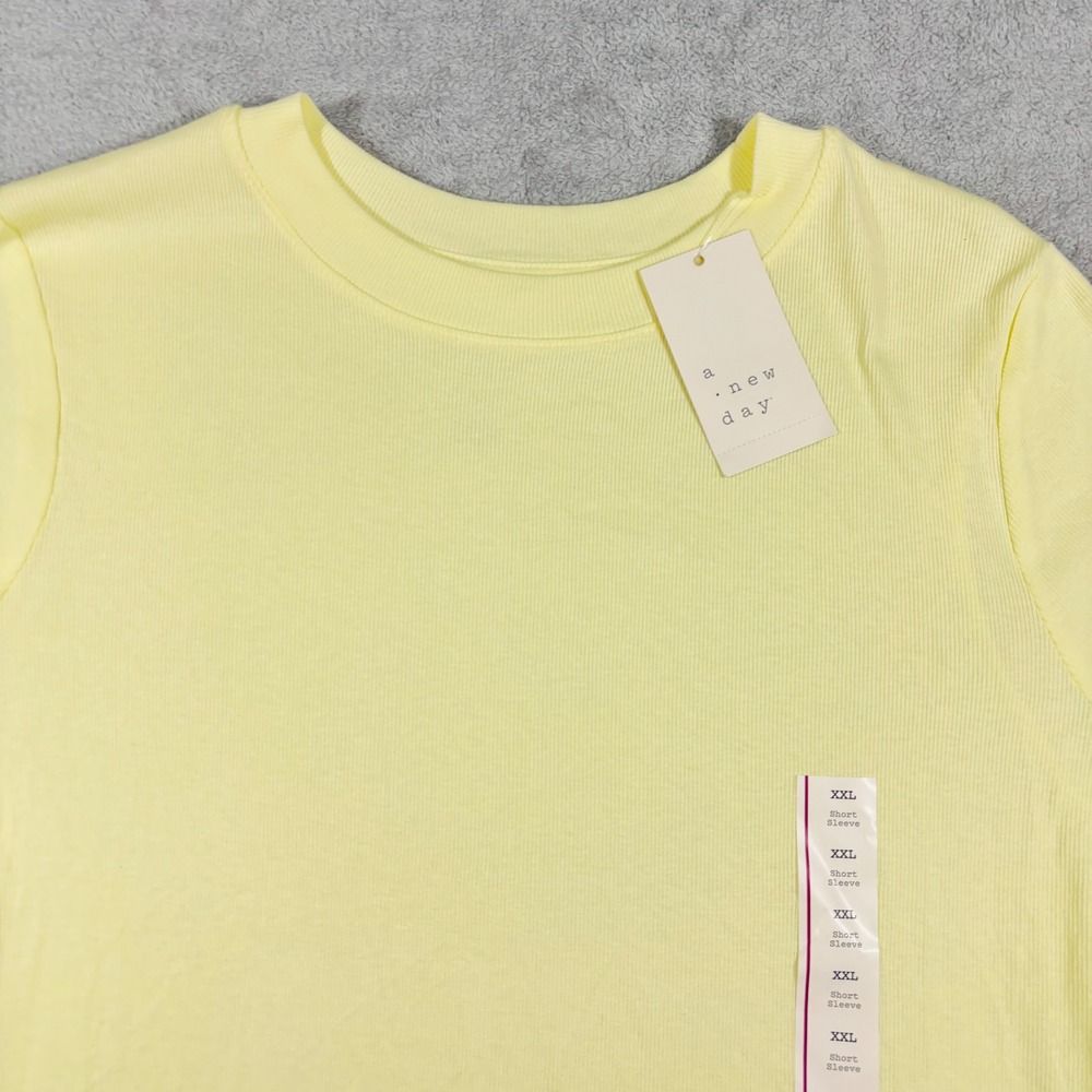 A New Day T-Shirt Womens XXL Yellow Ribbed Short Sleeve Crewneck New - Picture 10 of 13